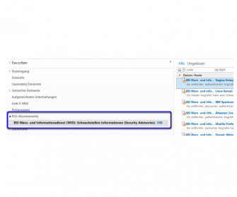 outlook RSS hinzugefügt