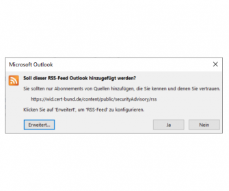 Outlook RSS URL bestätigen