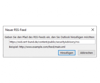 Outlook RSS hinzufügen URL test