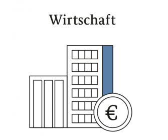 Symbolbild für ein Bürogebäude mit der Überschrift Wirtschaft